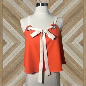 Bohemian Burnt Orange Ribbon Tie Back Crop Top